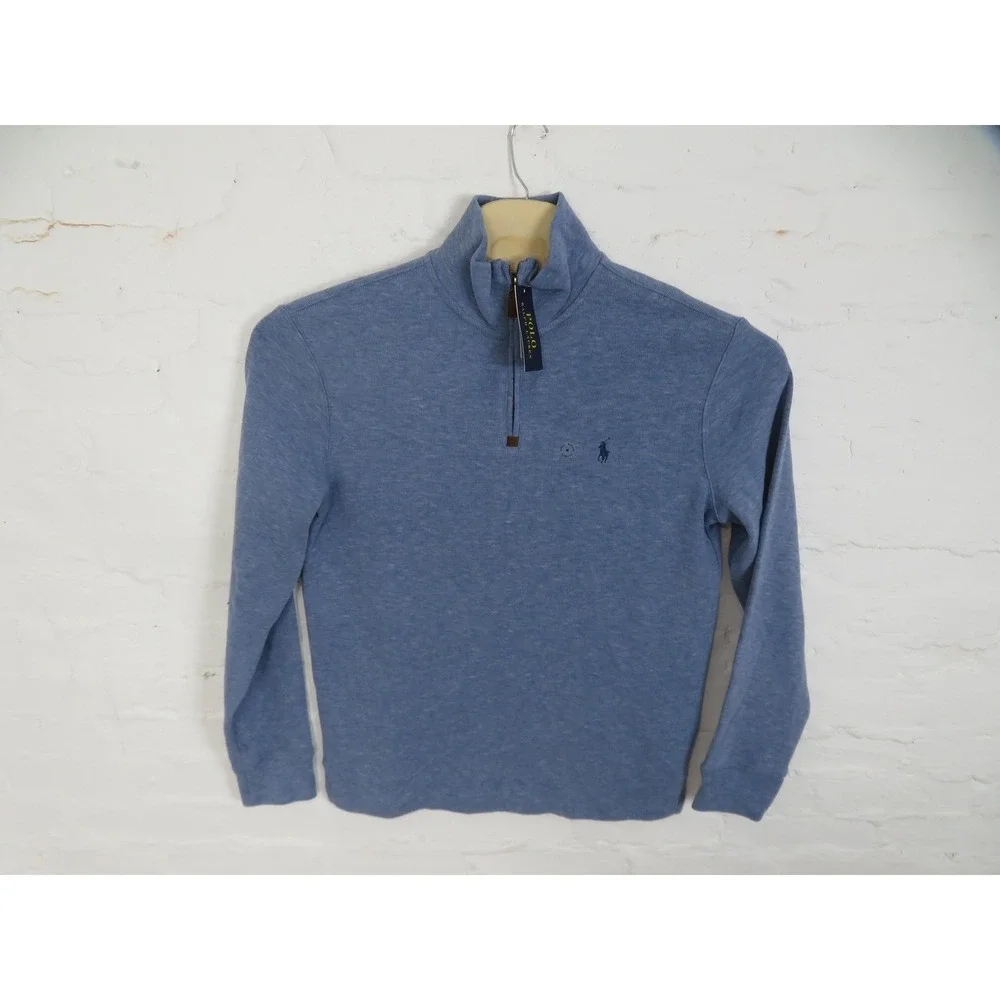 Polo Ralph Lauren 1/4 Zip Sweater Mens Medium Blue Cotton Knit Pullover Logo